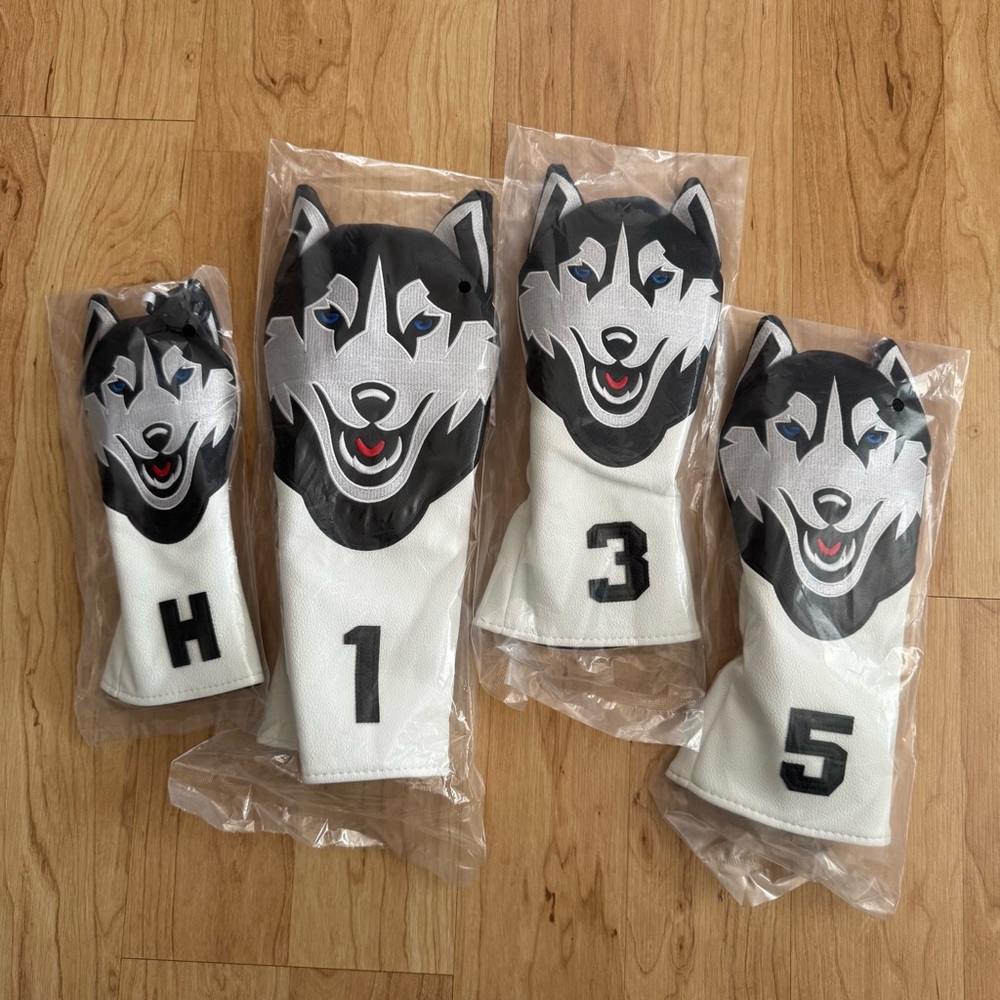 SET OF 4 - UCONN HUSKIES 1, 3, 5, HYBRID HEAD COVER GOLF CLUB HUSKY JONATHAN NEW